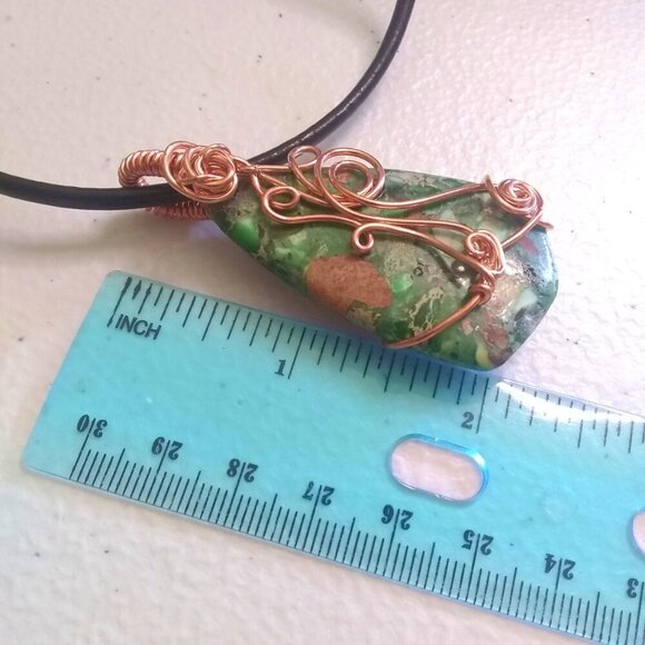 Chunky! Green Sea Sediment Jasper Pendant w. Leather Cord 20"! New Fall Jewelry! - Picture 11 of 12